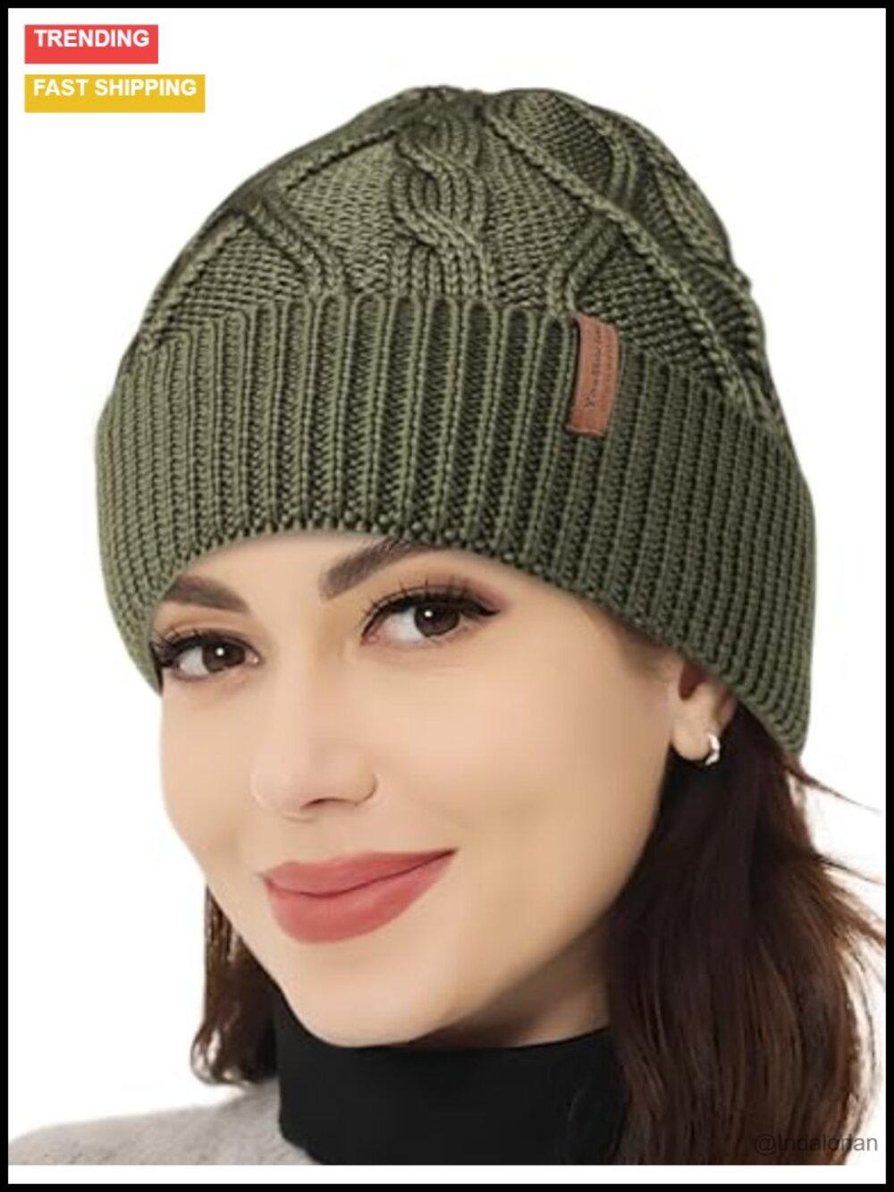 100% Merino Wool Beanie Cuffed Cable Knit Winter Hat Unisex Adults